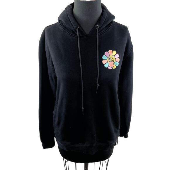 Roku Studio Sunny Day Smiley Flower Black Hoodie Cotton Pocket Size Large L - Picture 1 of 11